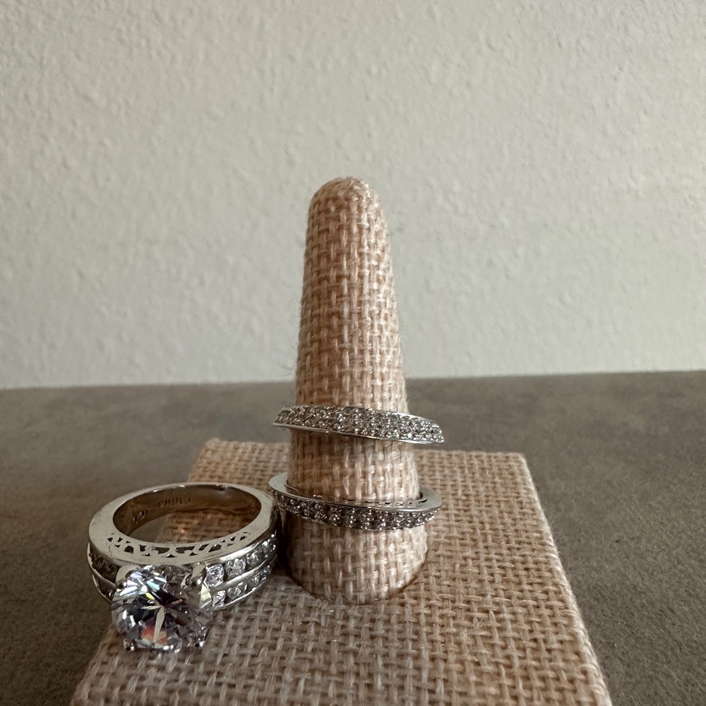 JCL 925 Sterling silver & CZ Wedding Ring Set - Picture 6 of 12